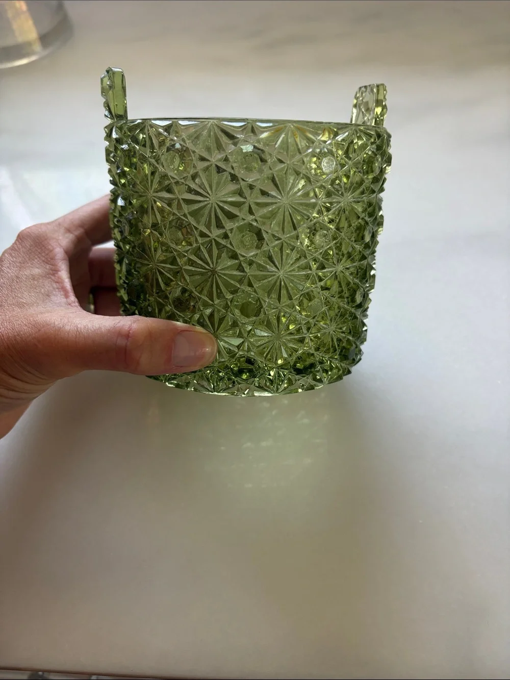 Fenton Olive Green Pressed Glass Ice Bucket - Decorative Table Accent